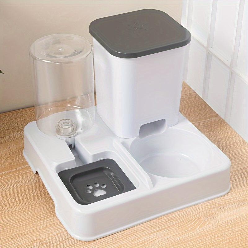 2-in-1 Cat Bowl, Plastic Pet Feeder with Water Dish, Dual-Function Pet Food and Water Bowl, Easy to Clean, Durable, for Cats and Dogs