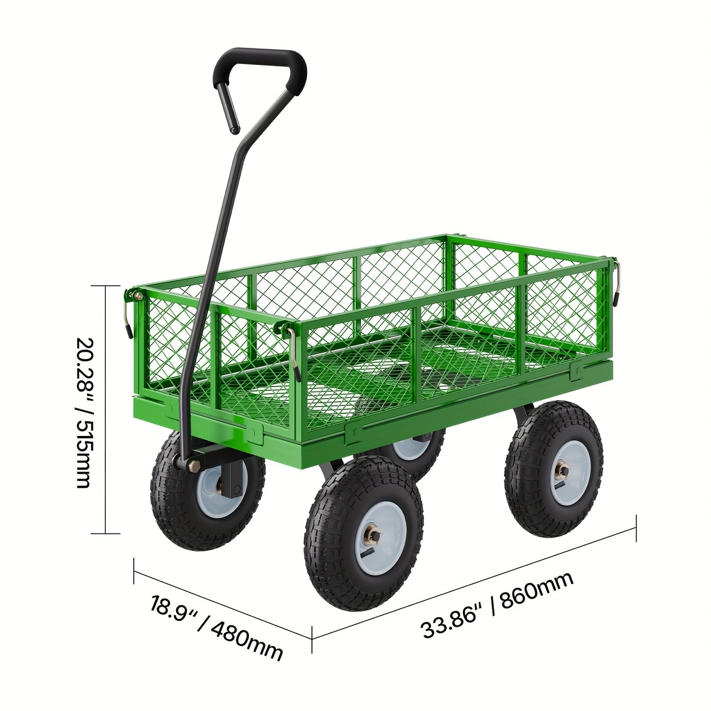 Happybuy 500/680/900/1200/1400 Lbs Steel Garden Cart On Wheels, Heavy Duty Pullable Garden Wagon, Metal Outdoor Utility Yard Cart With 10" Tires, Removable Mesh Sides And 180° Rotating Handle Green/ Yellow + Black