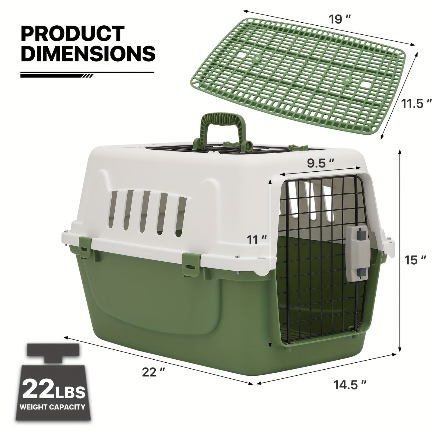 Pet Carrier / MoNiBloom 22-Inch Dog Crate Plastic 2-Door Top Loading Cat Carrier, Hard-Sided Dog Travel Carrier for Small Dogs and Cats, Ventilation and Security Lock Design for Pets up to 22 lbs