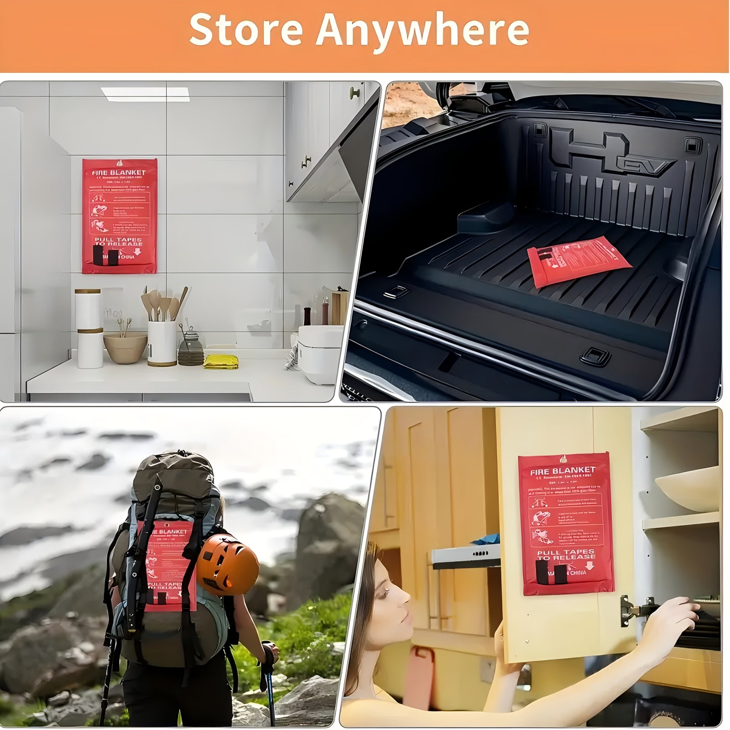 40" X 40" Emergency Fire Blanket for Home & Outdoor Survival - Durable Fiberglass, Tear-Resistant, Non-High Quality, Red with Black Straps, Ideal for Camping & Kitchen Fire Suppression, Kitchen Fire Extinguisher, Tearresistan