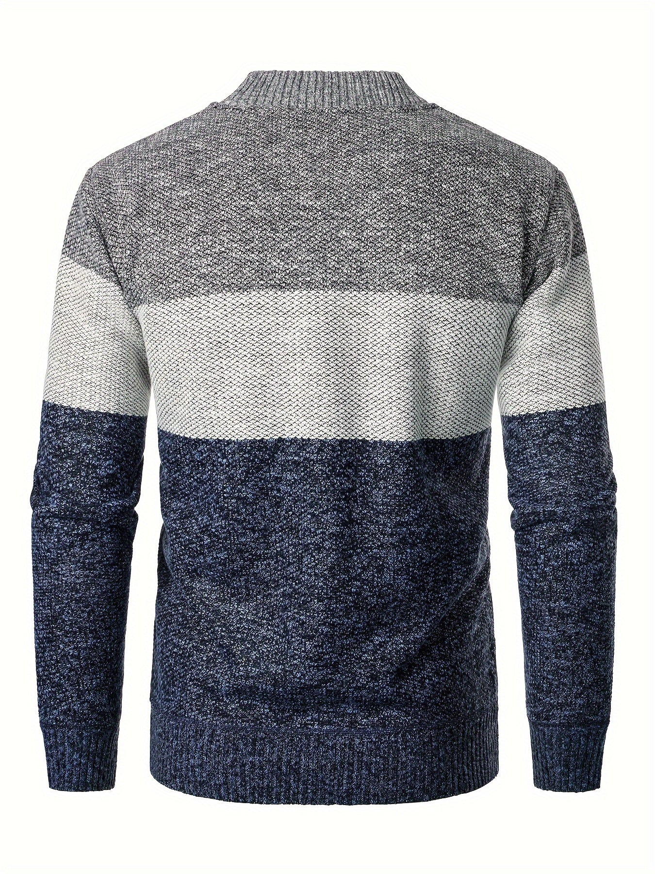 Men'S Casual High Neck Fleece Jacket, Color Block Knit Polyester Cardigan, Mid Stretch Zip-Up Fall/Winter Outerwear, Regular Fit with Placket Closure, Thick