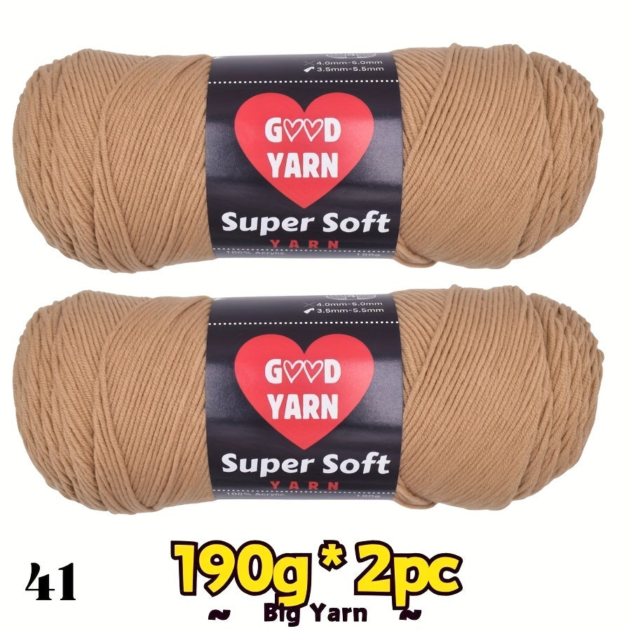 2pc*190g big 100% Acrylic yarn for knitting, crocheting, amigurumi and craft projects, #4-Worsted Yarn
