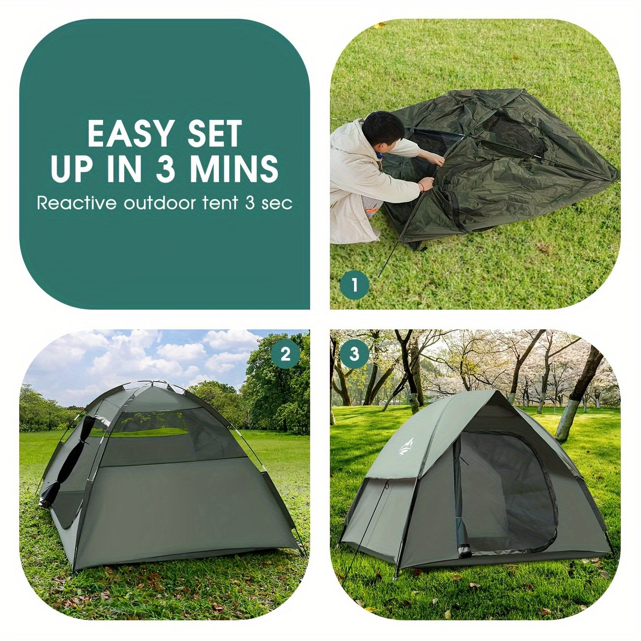 2-5 Person Family Camping Tent, All-Season Waterproof Nylon Dome with Steel Frame, Easy Setup, Removable Rainfly, Zipper Closure, Outdoor Shelter for Hiking, Traveling