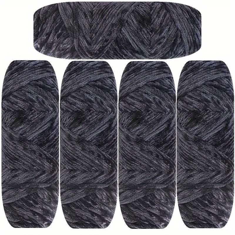 Velvet Chenille Yarn 5-Pack, 500g (17.63oz) Each, 100% Polyester, Soft Skin-Friendly Multi-Color Thick Yarn for Crochet, Knitting, DIY Crafts, Scarves, Blankets, Hats - 4mm Width