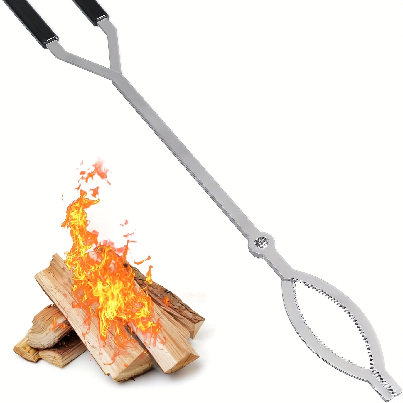 40" Fire Tongs Firewood Grabbers, Stainless Steel Large Fire Pit Tool Indoor Fireplace Outdoor Bonfire Campfire Backyard Deck Camping Log Grabbers Tool