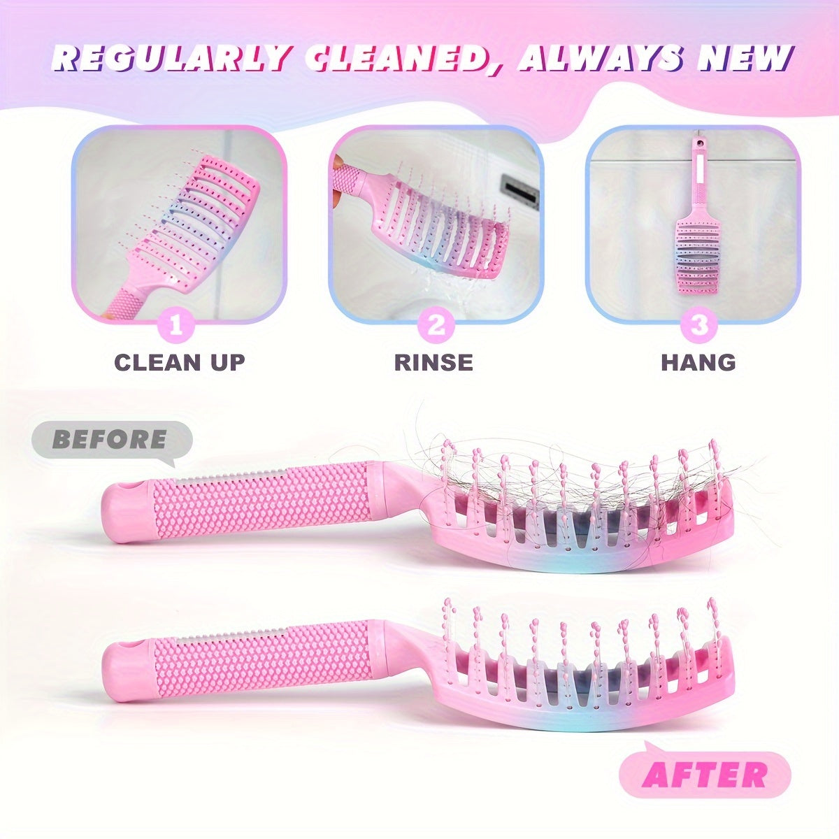 1pc Wet Hair Brush for Blow Drying, Professional Detangling Brush Curved Vented Hairbrush for Women and men, Gradient Colors, Paddle Detangling Brushes for Wet and Dry Curly Thick Straight Hair Soft Massage