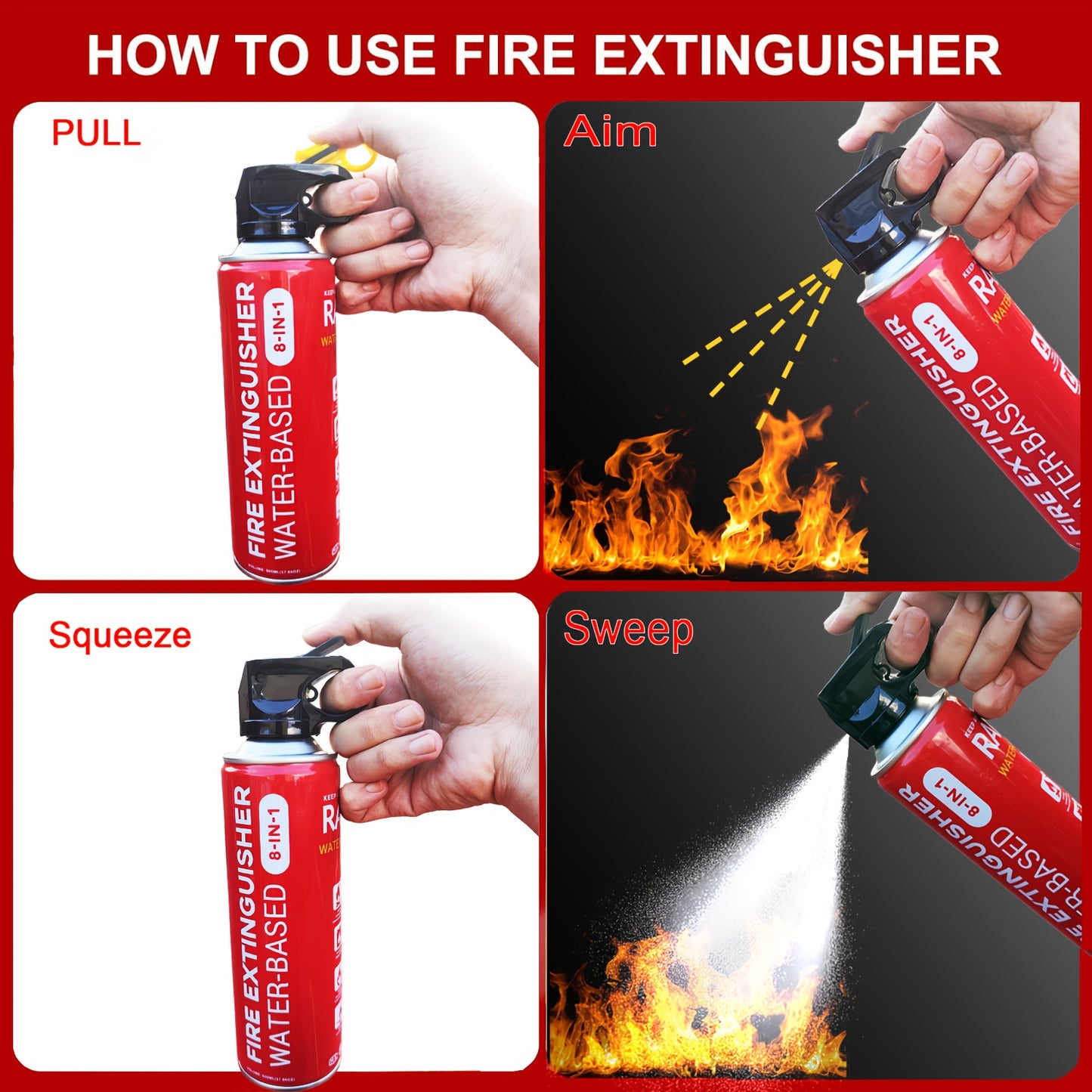 Household Fire Extinguisher Portable Water-Based 4-in-1 Wall Mounted Bracket for Kitchen Garage Car Fire 0.5-A:21-B:C:5K