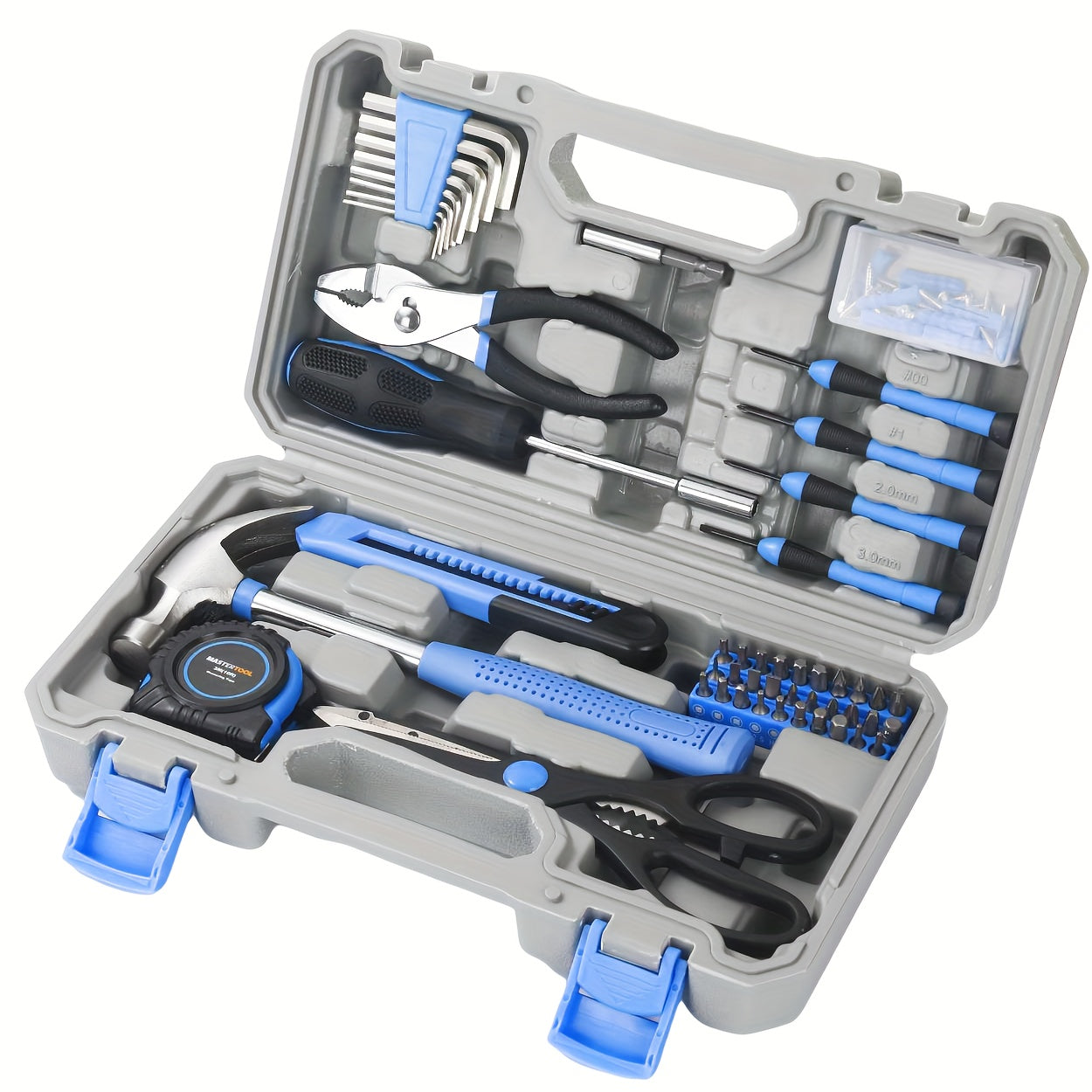 126pcs Durable Metal Hand Tool Set with Plastic Storage Case - Household & Automotive Repair Kit, No Electricity Needed, Blue, Manual Task Essentials|Ergonomic Tool Design|Molded Case Interior