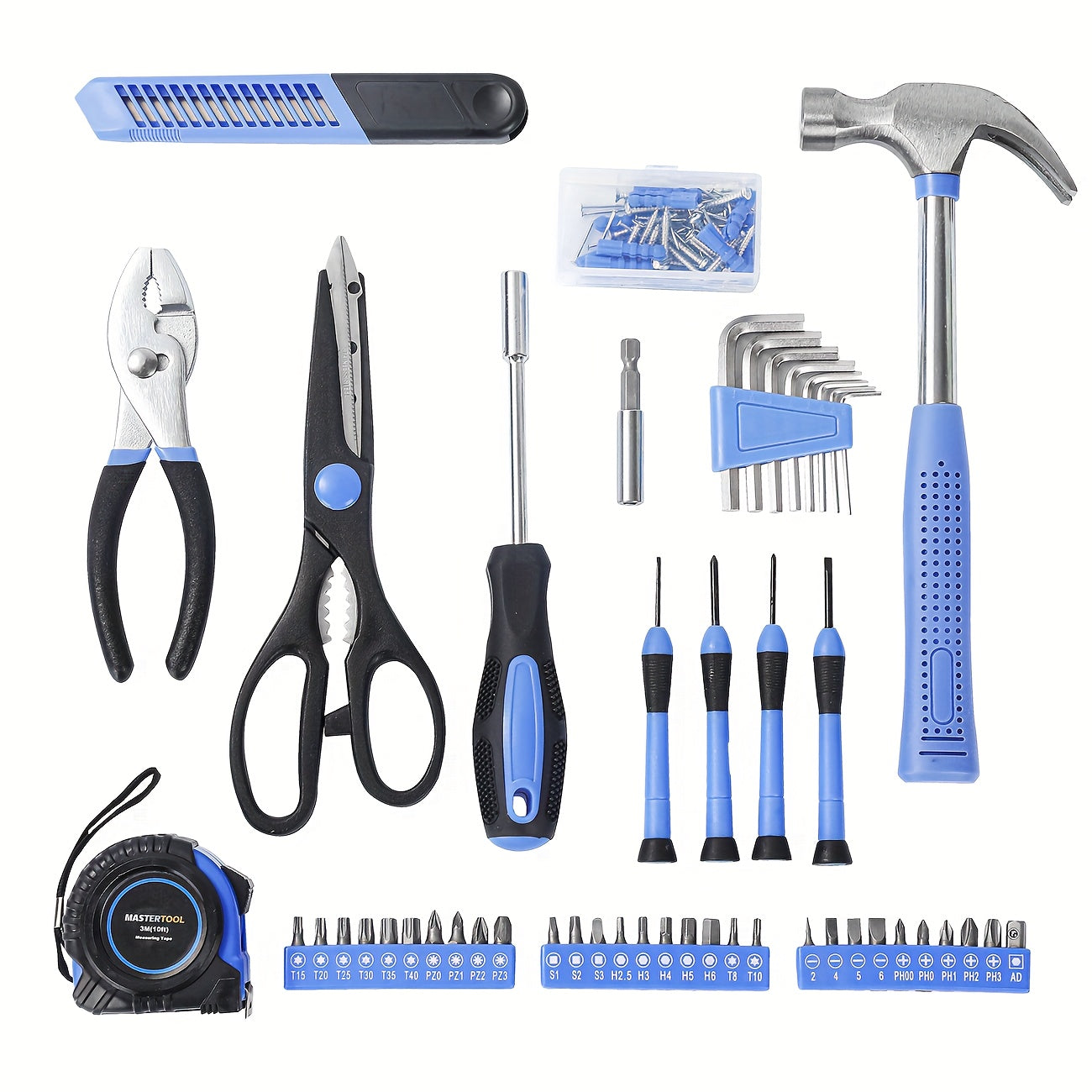 126pcs Durable Metal Hand Tool Set with Plastic Storage Case - Household & Automotive Repair Kit, No Electricity Needed, Blue, Manual Task Essentials|Ergonomic Tool Design|Molded Case Interior