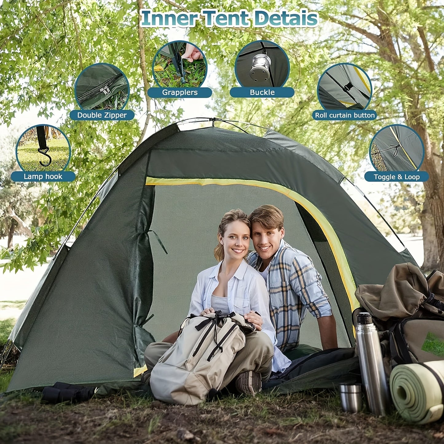 2-5 Person Family Camping Tent, All-Season Waterproof Nylon Dome with Steel Frame, Easy Setup, Removable Rainfly, Zipper Closure, Outdoor Shelter for Hiking, Traveling