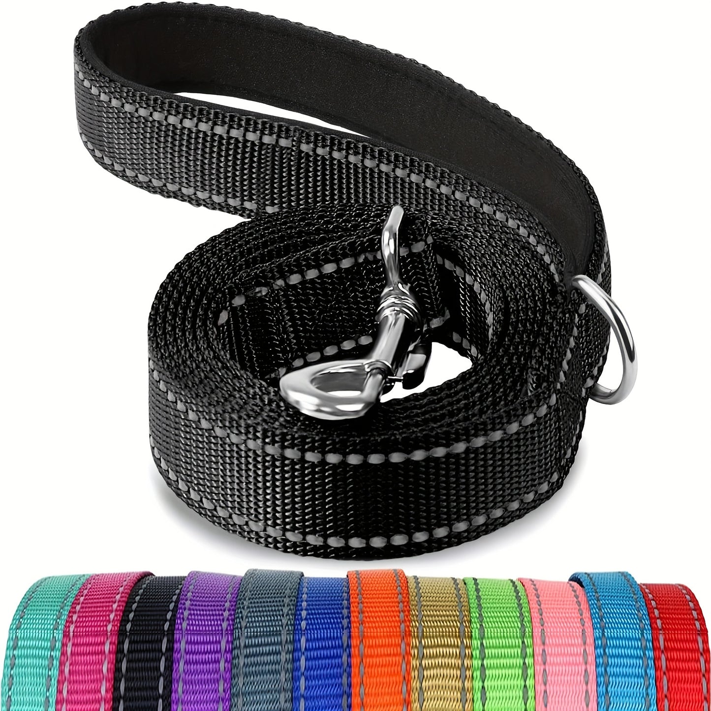 Reflective Dog Leash With Padded Handle, 5 Feet Long And 1 Inch Wide, Suitable For Walking And Training Medium To Large Dogs. Durable And Sturdy, Available In Multiple Color Options, Without Battery