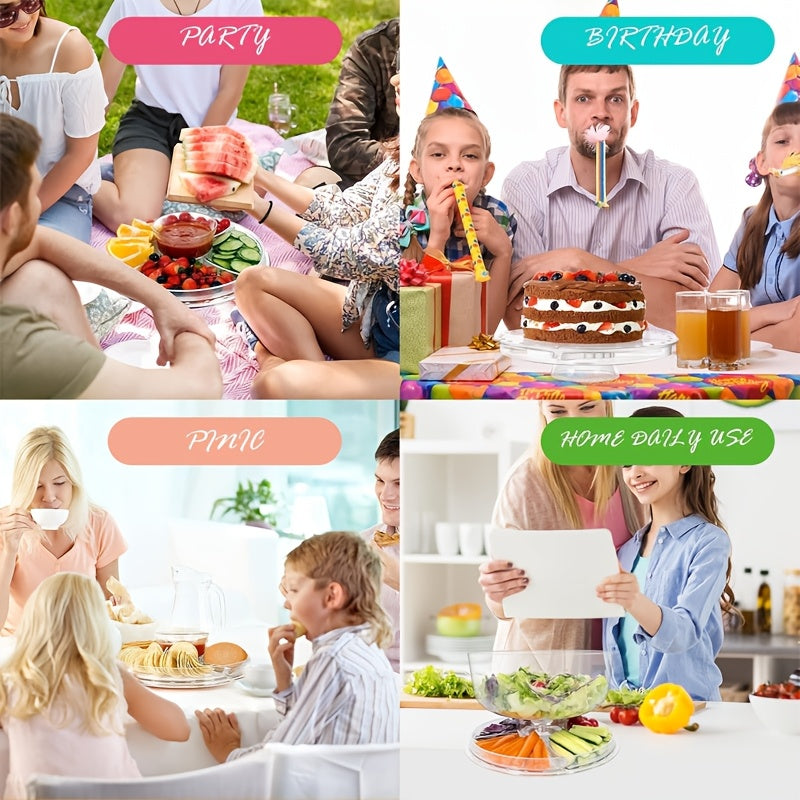 6-IN-1 Acrylic Cake Stand with Dome Lid - 12in Round Cake Holder Dessert Table Display Set & Charcuterie Board for Cakes, Desserts, Fruits, Snacks, Pastries, Appetizers, Cheese, Chips & Dips, Nachos, Fruit Platter Elegant Ped