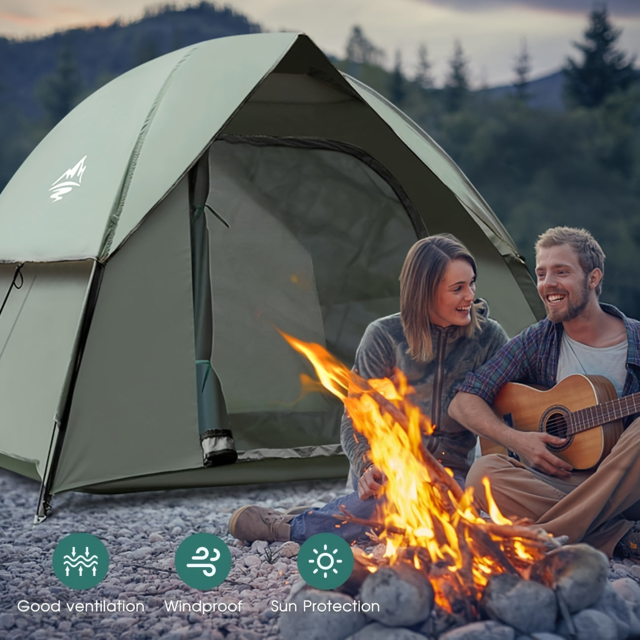 2-5 Person Family Camping Tent, All-Season Waterproof Nylon Dome with Steel Frame, Easy Setup, Removable Rainfly, Zipper Closure, Outdoor Shelter for Hiking, Traveling