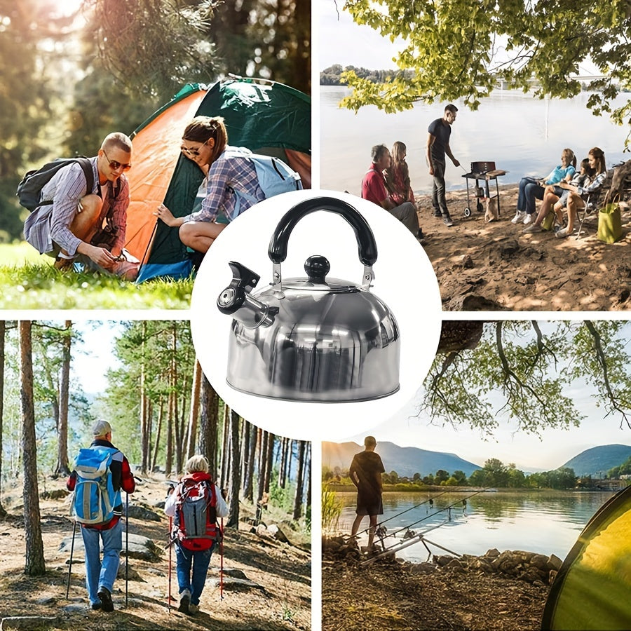1pc Portable Stainless Steel Water Kettle with Whistling Sound and Safe Folding Handle - Perfect for Camping, Travel, and Summer Drinks