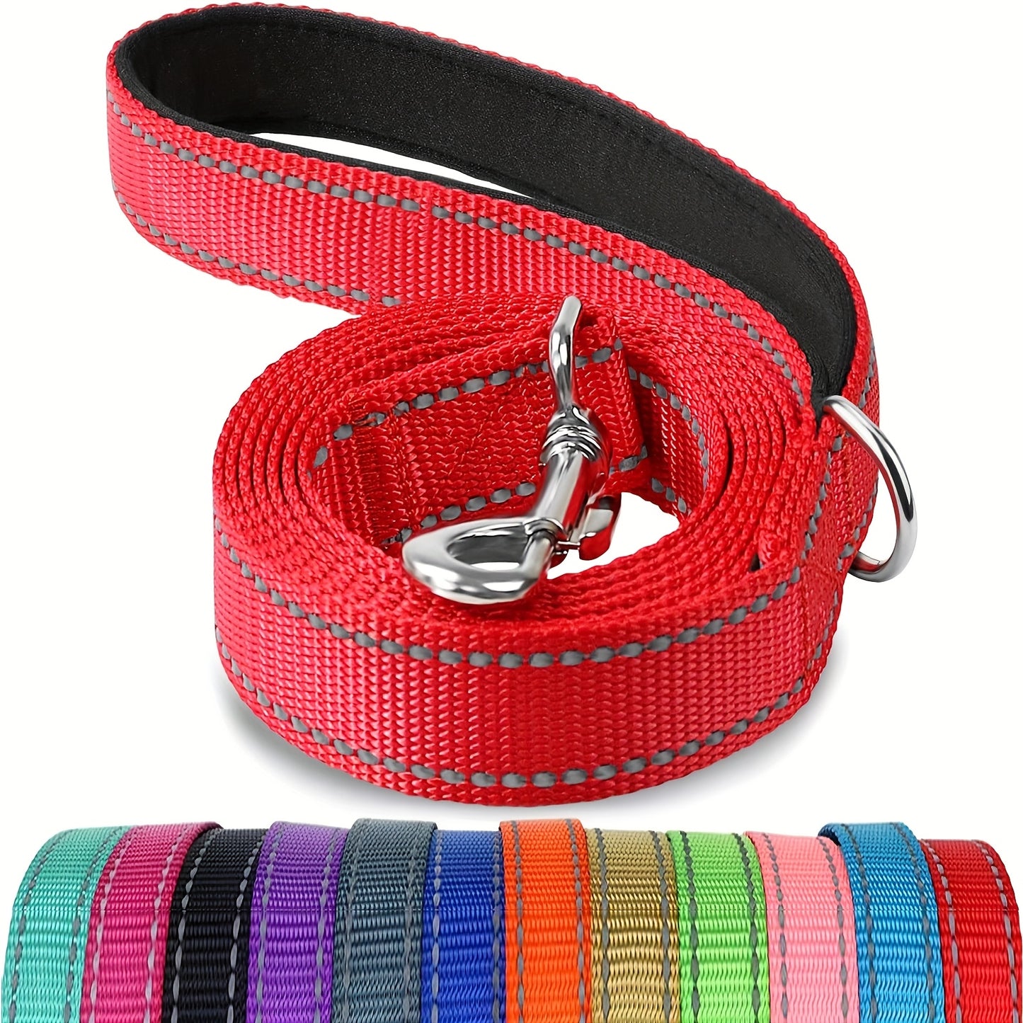 Reflective Dog Leash With Padded Handle, 5 Feet Long And 1 Inch Wide, Suitable For Walking And Training Medium To Large Dogs. Durable And Sturdy, Available In Multiple Color Options, Without Battery
