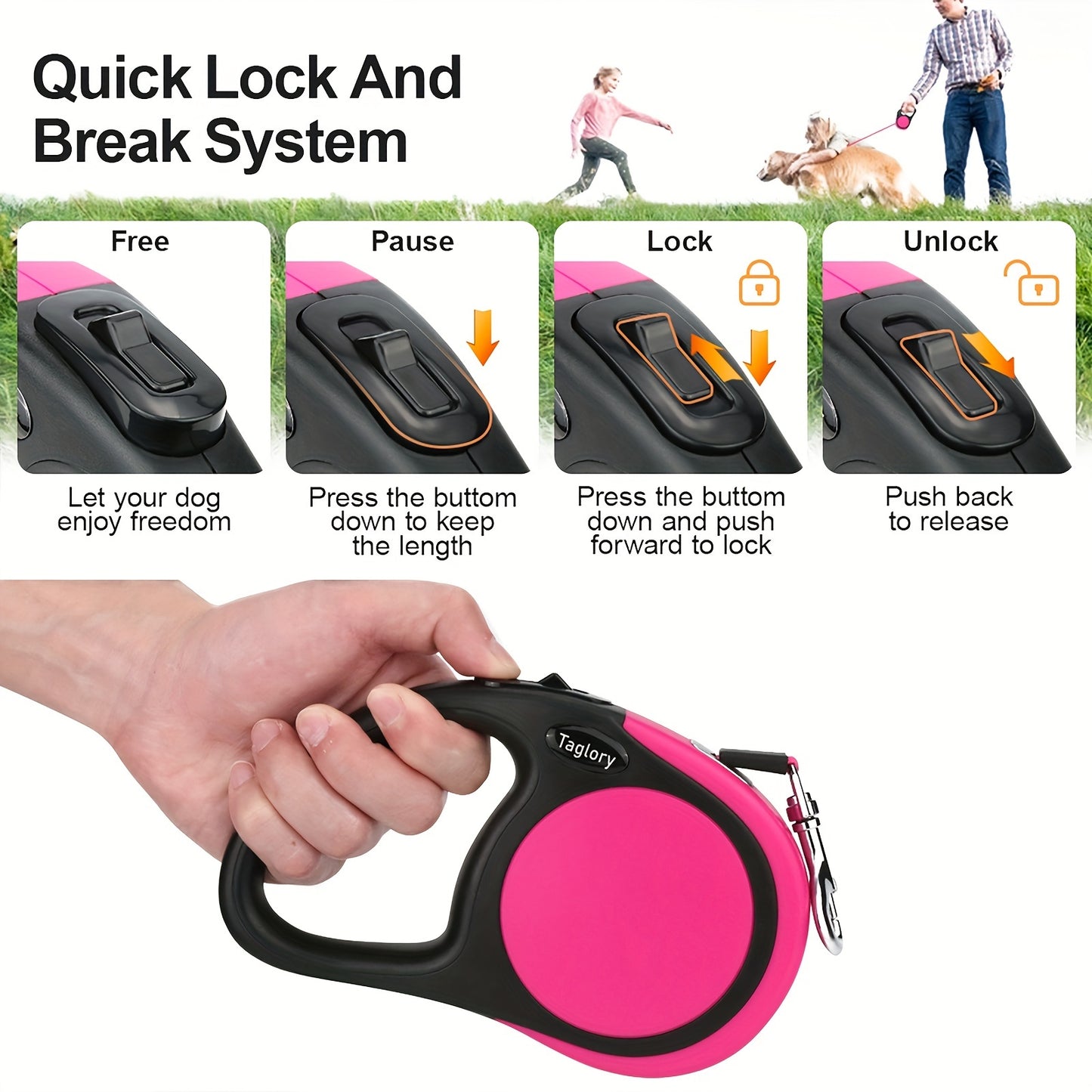 Taglory Retractable Dog Leash: No-Tangle, One-Handed Control for Puppies & Small Dogs Up to 45 lbs!
