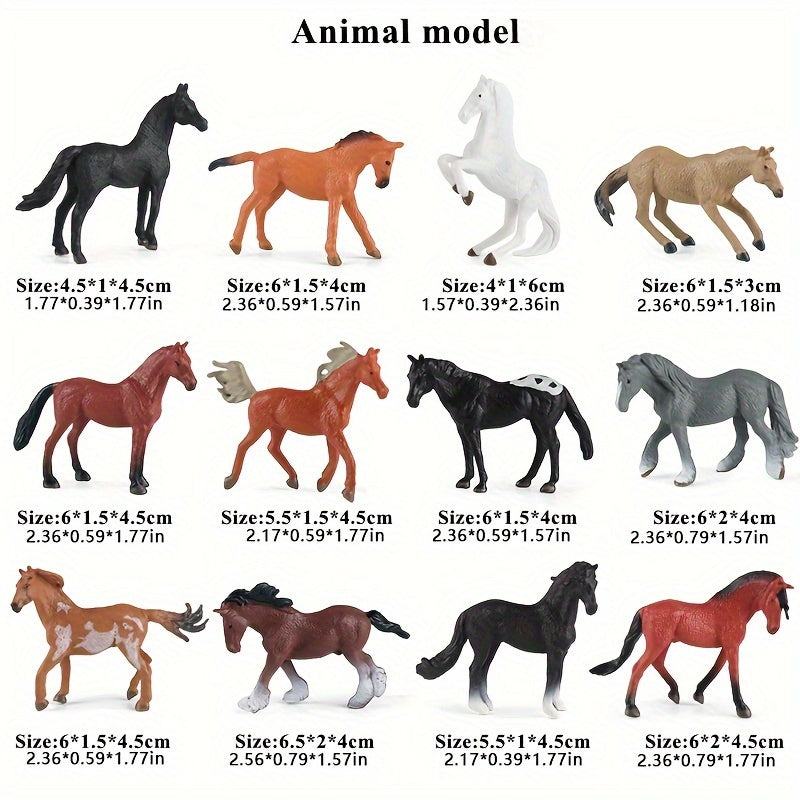 Toys / 12pcs Wild Horse Figure Set - PVC Stallions, Hacking & Millennium Horses for Racetrack and Ranch Scenes, Ideal for Imagination and Display, Perfect Halloween or Christmas Gift - Available in Apricot, Orange-Red, Mixed, Gray,