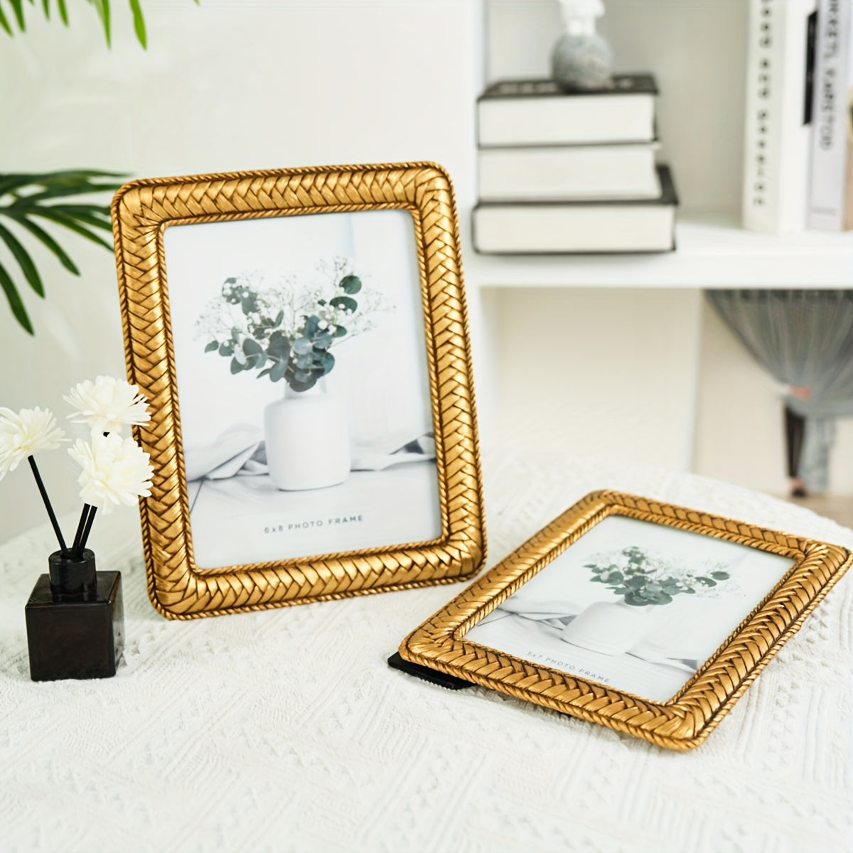 Picture Frames / 1pc Golden Woven Pattern Resin Photo Frame - Modern Creative Tabletop Decor for Bedroom, Study, or Office, Multiple Styles Available, Simple yet Elegant Design for Photo Display, Office Decor | Decorative Frame | Textured Fin