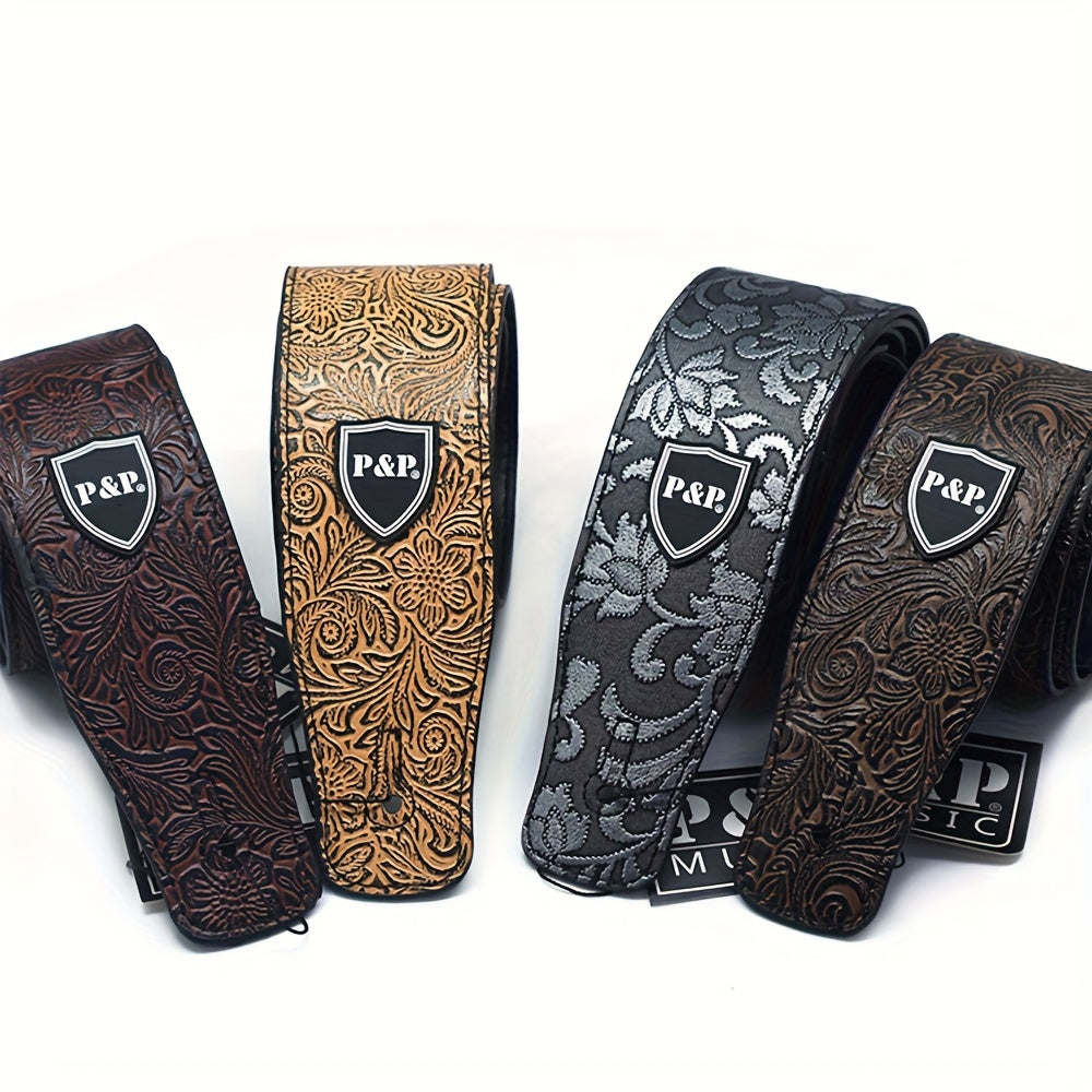 Guitar Straps / 2.5 Inch Guitar Strap Genuine Faux Leather Adjustable Soft Embroidered Belt For Classical Bass Music Hobby Guitar Accessories (Random Pattern)