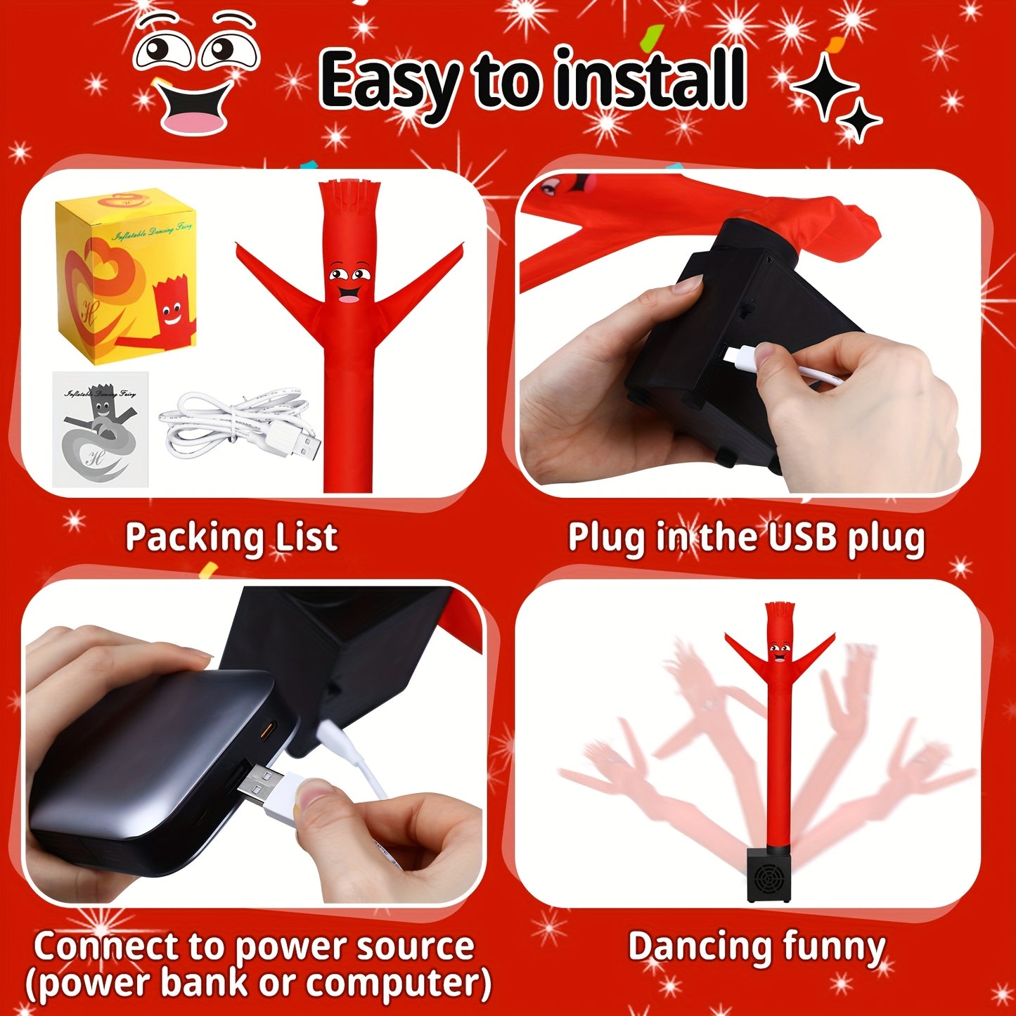 Mini Inflatable Tube Man Gag Funny Gift For Wacky Waving Inflatable Tube Guy With Blower Joke Desktop Quirky White Elephant Gift For Table Birthday Party Decor(Funny)