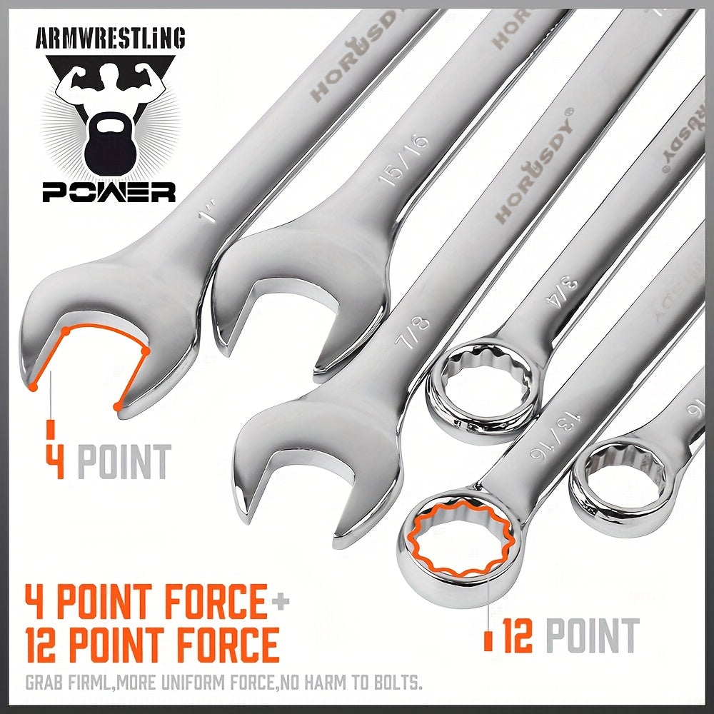 32pcs Combination Wrench Set 1/4"-1" & 7mm-22mm SAE And Metric Chrome Vanadium Steel Construction with Case 12 Point Combination Ended Spanner Kits