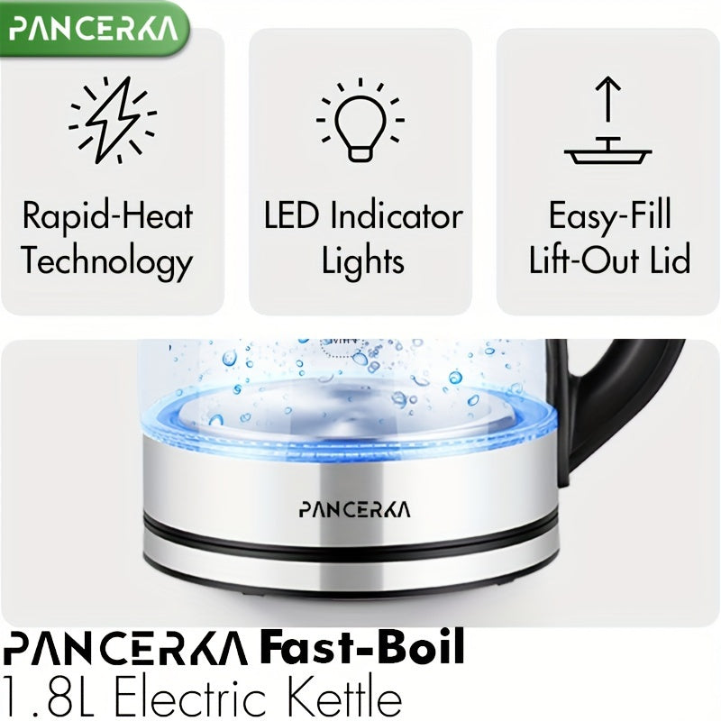 PANCERKA Electric Kettle, 1000W, Easy Cleaning Electric Tea Kettle, Boil-Dry Protection, Stainless Steel Filter, BPA Free, Auto Shut Off Hot Water Boiler, Water Heater Kettle For Coffee & Tea Maker - Black