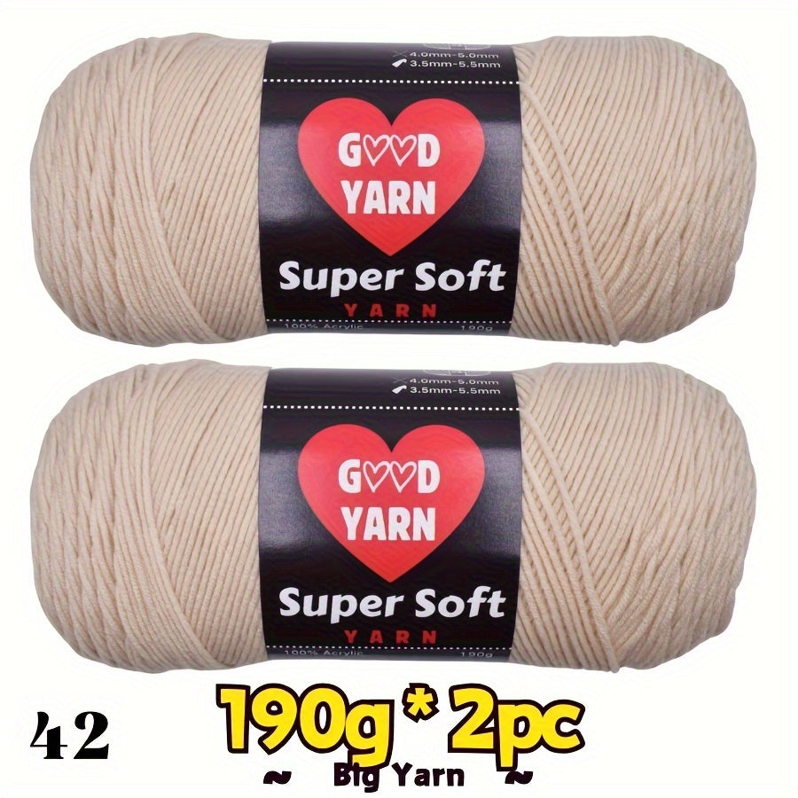 2pc*190g big 100% Acrylic yarn for knitting, crocheting, amigurumi and craft projects, #4-Worsted Yarn