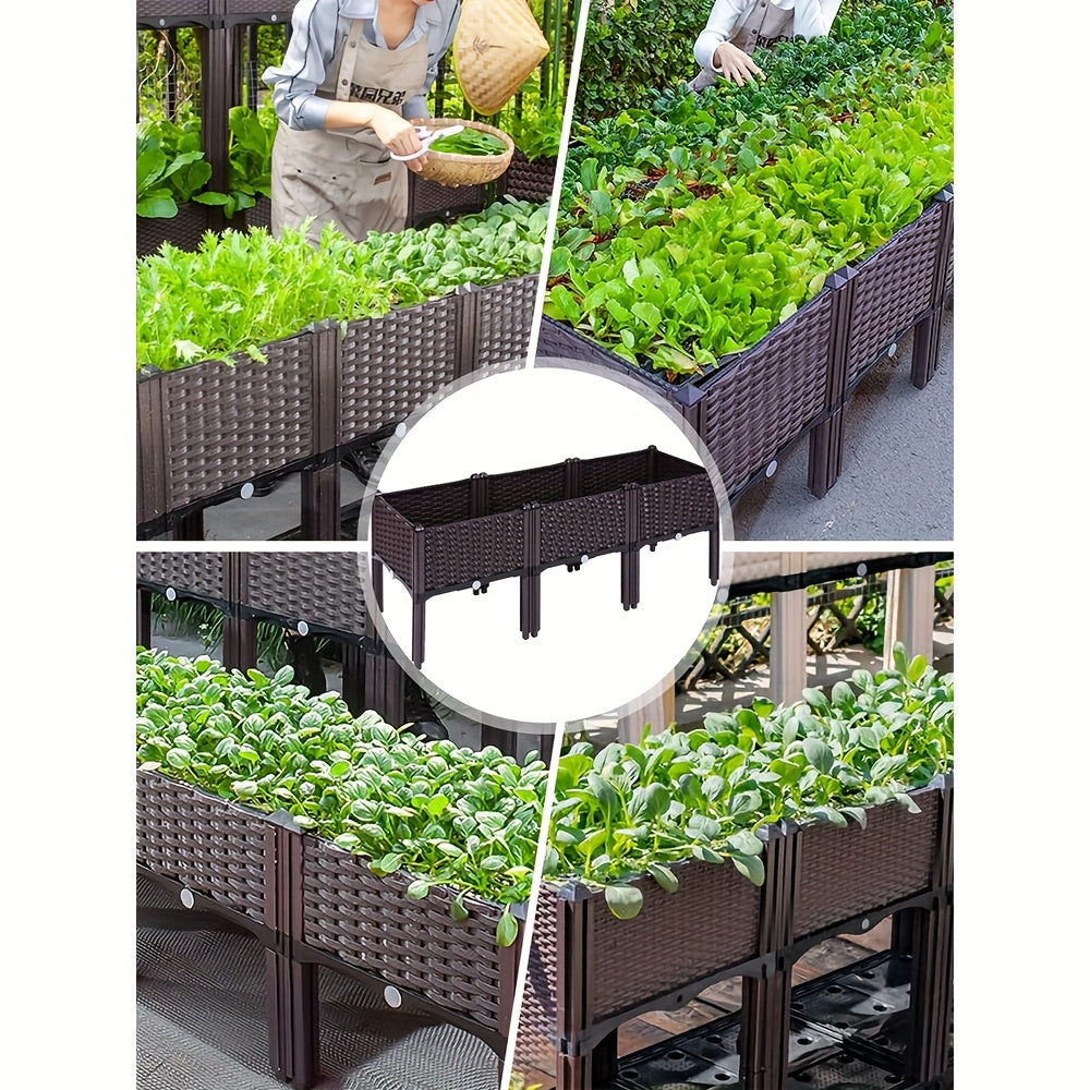 3pcs Elevated Garden Beds with Legs - Classic Woven Black Plastic Planter Boxes, Lightweight & Durable Multi-Component Design for Outdoor Flowers, Vegetables, Herbs - Raised Bed Gardening for Improved Drainage & Pest Protecti