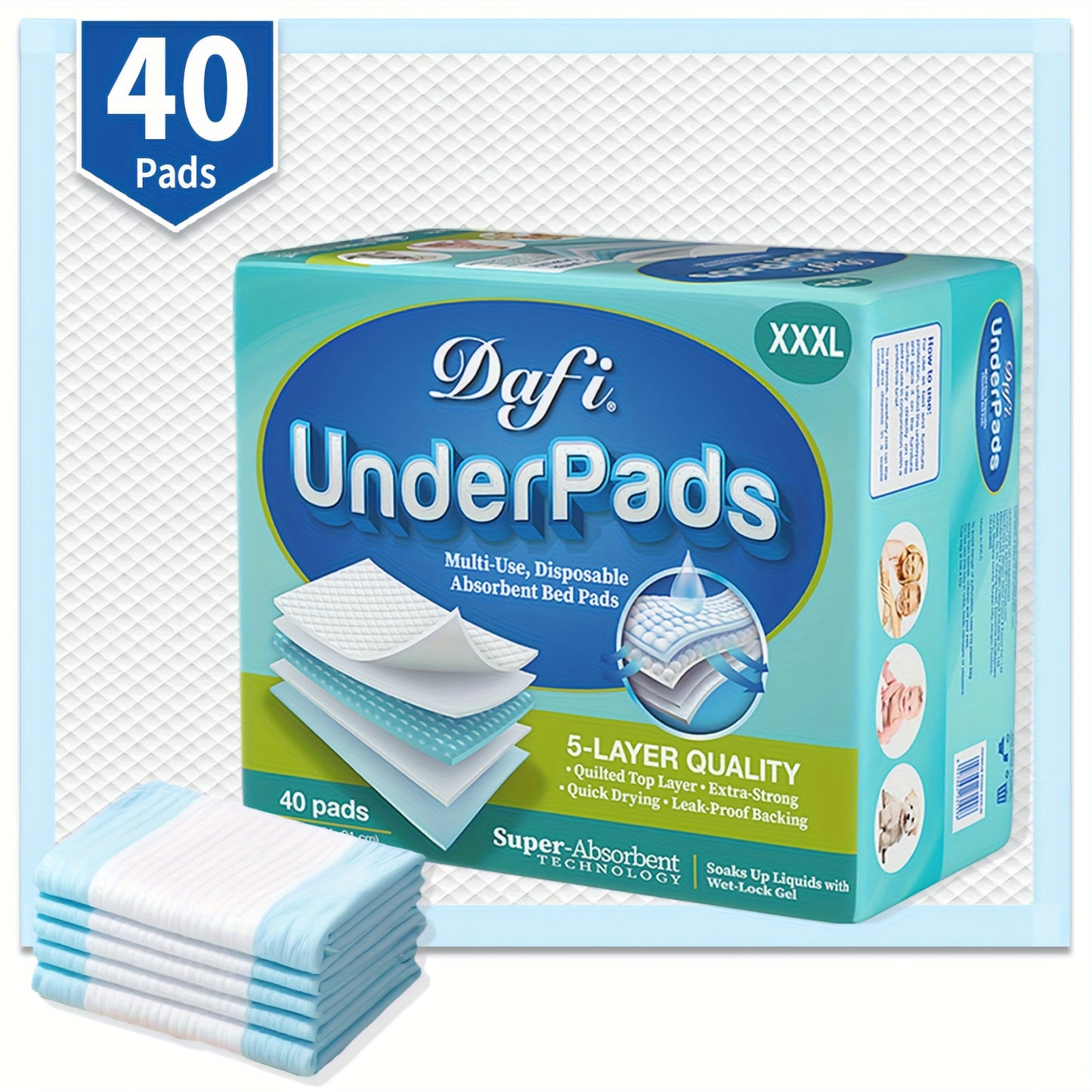 Bed Pads / DAFI 36"x 36"(40 Count) Disposable Bed Pads Extra Large Adult Incontinence Under pads, Effective Odor Control / Super Absorbent Protection for Elderly, Adult