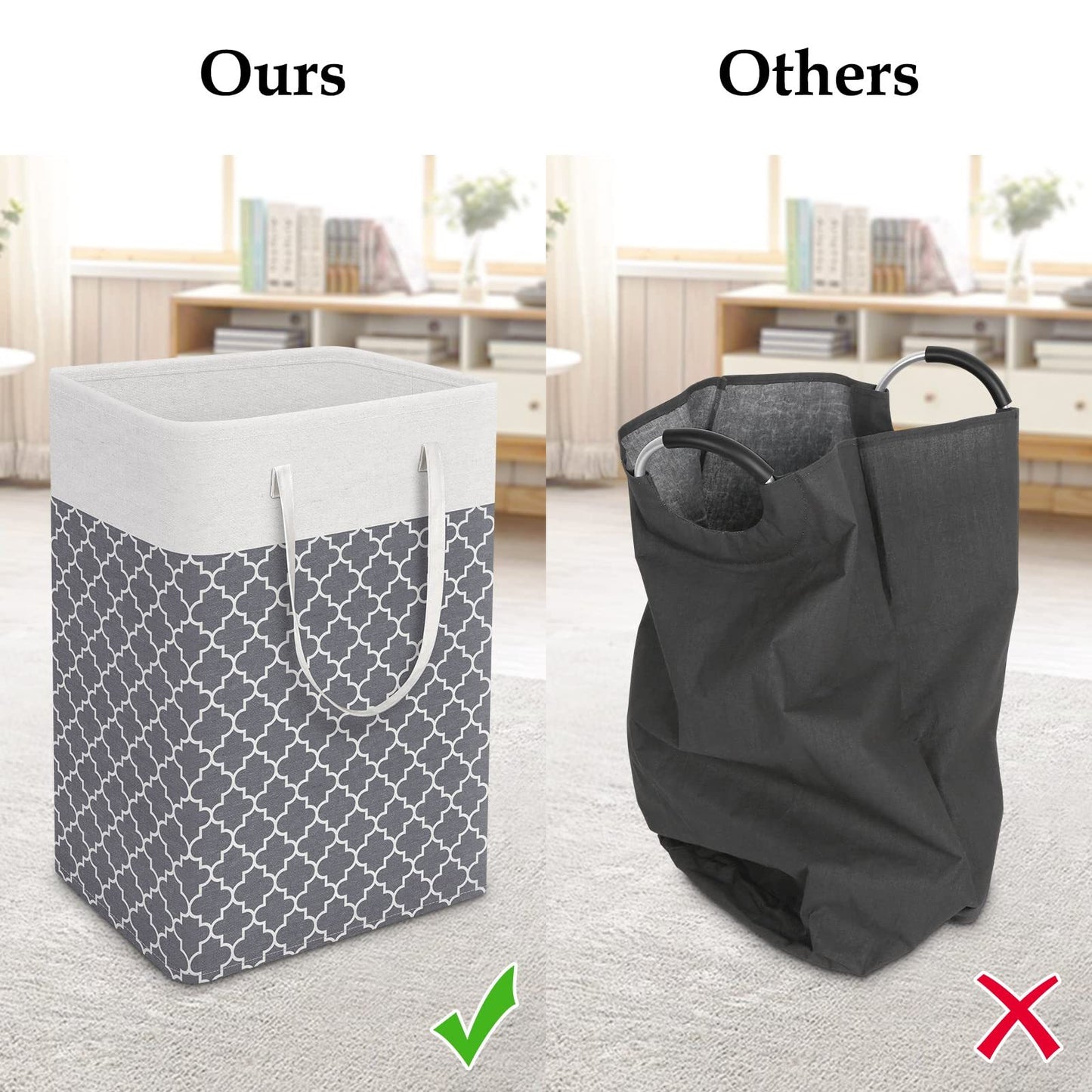 Laundry Basket / Vivicreate Laundry Basket Hamper Large Collapsible Laundry Hamper with Easy Carry Handles / Free-standing Clothes Hampers for Laundry, Bedroom, Dorm, Clothes, Towels, 75L, Clover Grey