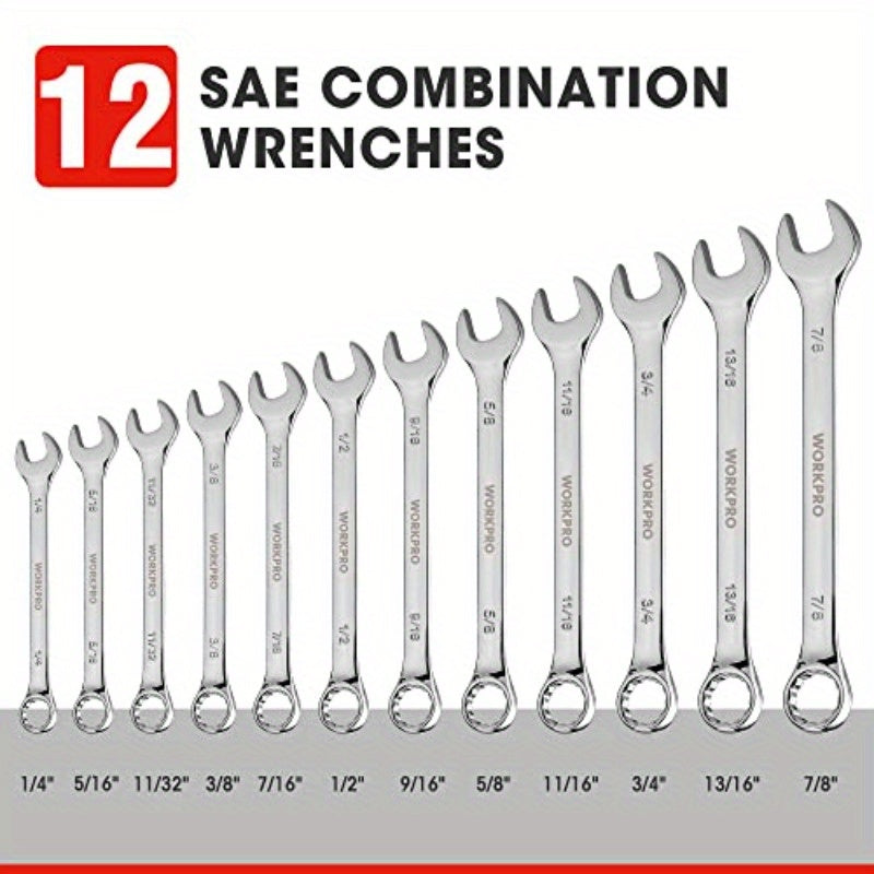 WORKPRO 7pcs Pliers Set + WORKPRO 12pcs Premium Combination Wrench Set SAE, Metal Material, Industrial Hand Tools, Power & Hand Tools, with Screwdrivers, Pliers, and Wrenches for Home Improvement and Professional Use, Home Im