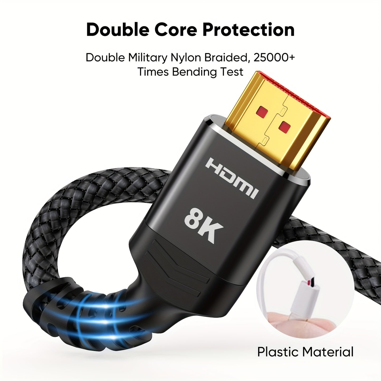 2-Pack 8K 10K HDTV Cable 3.3ft/6.6ft/10ft, 48Gbps High Speed HDTV 2.1 Cord Nylon Braided Slim 8K@60Hz, 4K@120Hz 144Hz, HDCP 2.2&2.3, eARC, Dynamic HDR, DTS:X, RTX 3090, Compatible with Roku TV/HDTV/PS5/Blu-ray