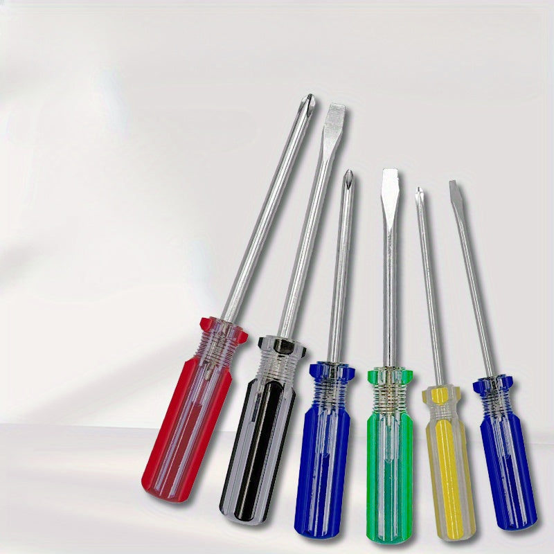 6pcs Colorful Striped Screwdriver Set - Cross & Straight Tips, 3mm, 5mm, 6mm - Durable Metal Handles in Vibrant yellows, Blues, Greens & Red for Home Improvement & DIY Projects, Screwdrivers for Electric Tools