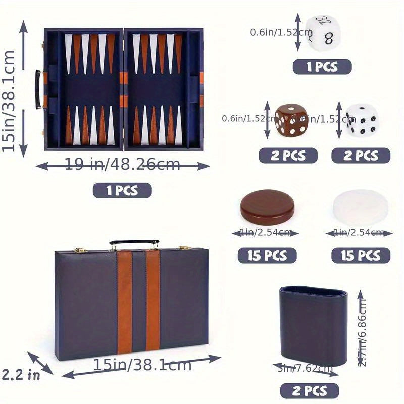 Backgammon / 15-Inch Backgammon Set, Classic Board Game with Premium Folding Backgammon Box; Portable Backgammon Game Set