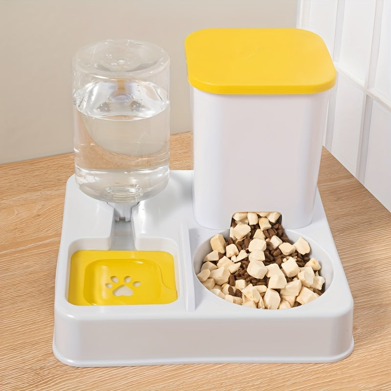 2-in-1 Cat Bowl, Plastic Pet Feeder with Water Dish, Dual-Function Pet Food and Water Bowl, Easy to Clean, Durable, for Cats and Dogs
