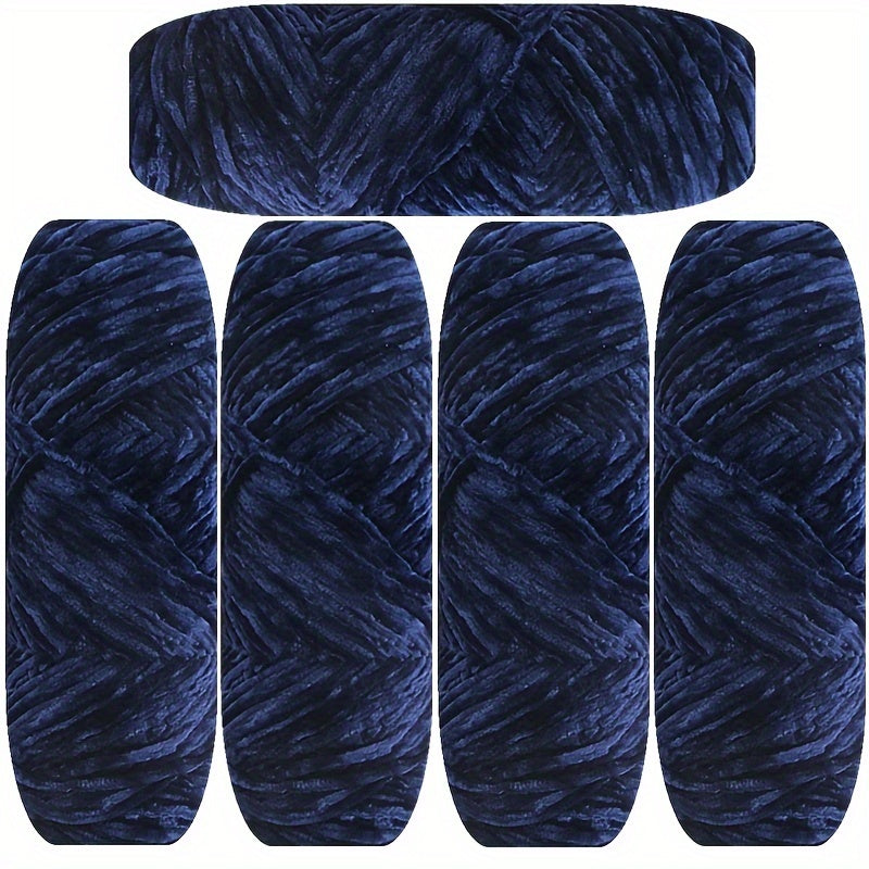 Velvet Chenille Yarn 5-Pack, 500g (17.63oz) Each, 100% Polyester, Soft Skin-Friendly Multi-Color Thick Yarn for Crochet, Knitting, DIY Crafts, Scarves, Blankets, Hats - 4mm Width