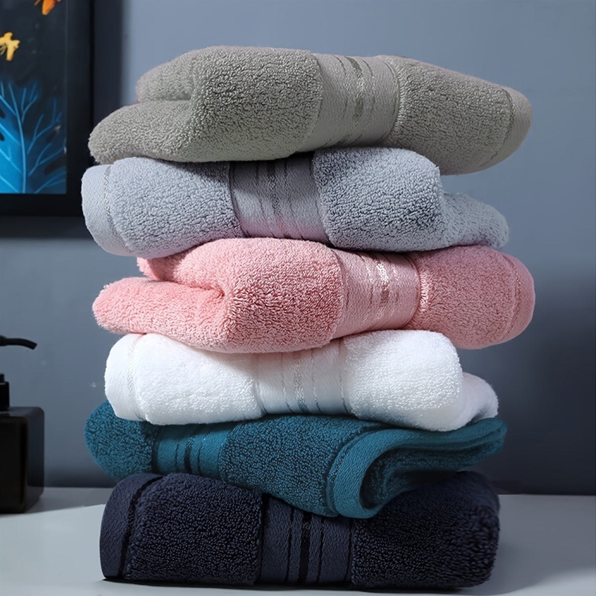 6-pce Bath Towel Set, Pure Cotton Bath Towels and Towels, 2 Bath Towels+2 Hand towels+2 Washcloths, Soft Shower Moisture Absorbing Cotton Bath Towel Set, Bathroom Towel Set, Bathroom Supplies, Household items
