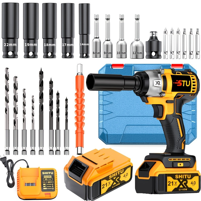 Cordless impact wrench, impact wrench with charger, lithium-ion wrench, portable, fast charger - electric tools suitable for home and car maintenance and repair