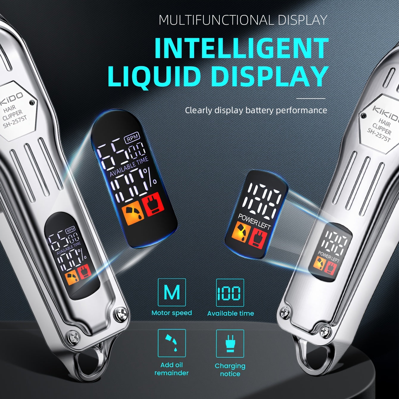 KIKIDO KK-2575T Men's Hair Clipper Set - 2-in-1, High-Speed, Zero Gap Blade, LCD Display, Rechargeable Wireless | 11 Limit Combs, Home & Salon Use