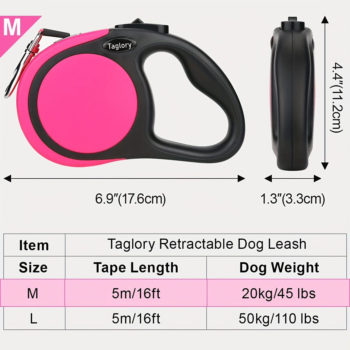 Taglory Retractable Dog Leash: No-Tangle, One-Handed Control for Puppies & Small Dogs Up to 45 lbs!