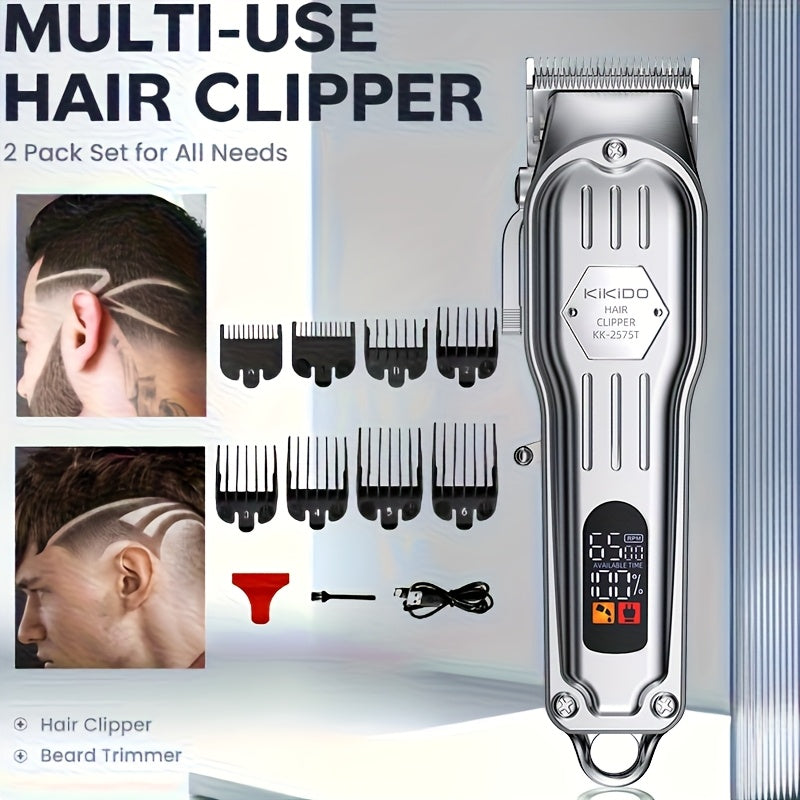 KIKIDO KK-2575T Men's Hair Clipper Set - 2-in-1, High-Speed, Zero Gap Blade, LCD Display, Rechargeable Wireless | 11 Limit Combs, Home & Salon Use