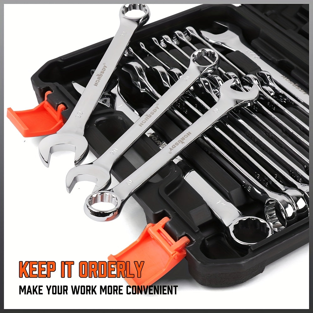 32pcs Combination Wrench Set 1/4"-1" & 7mm-22mm SAE And Metric Chrome Vanadium Steel Construction with Case 12 Point Combination Ended Spanner Kits