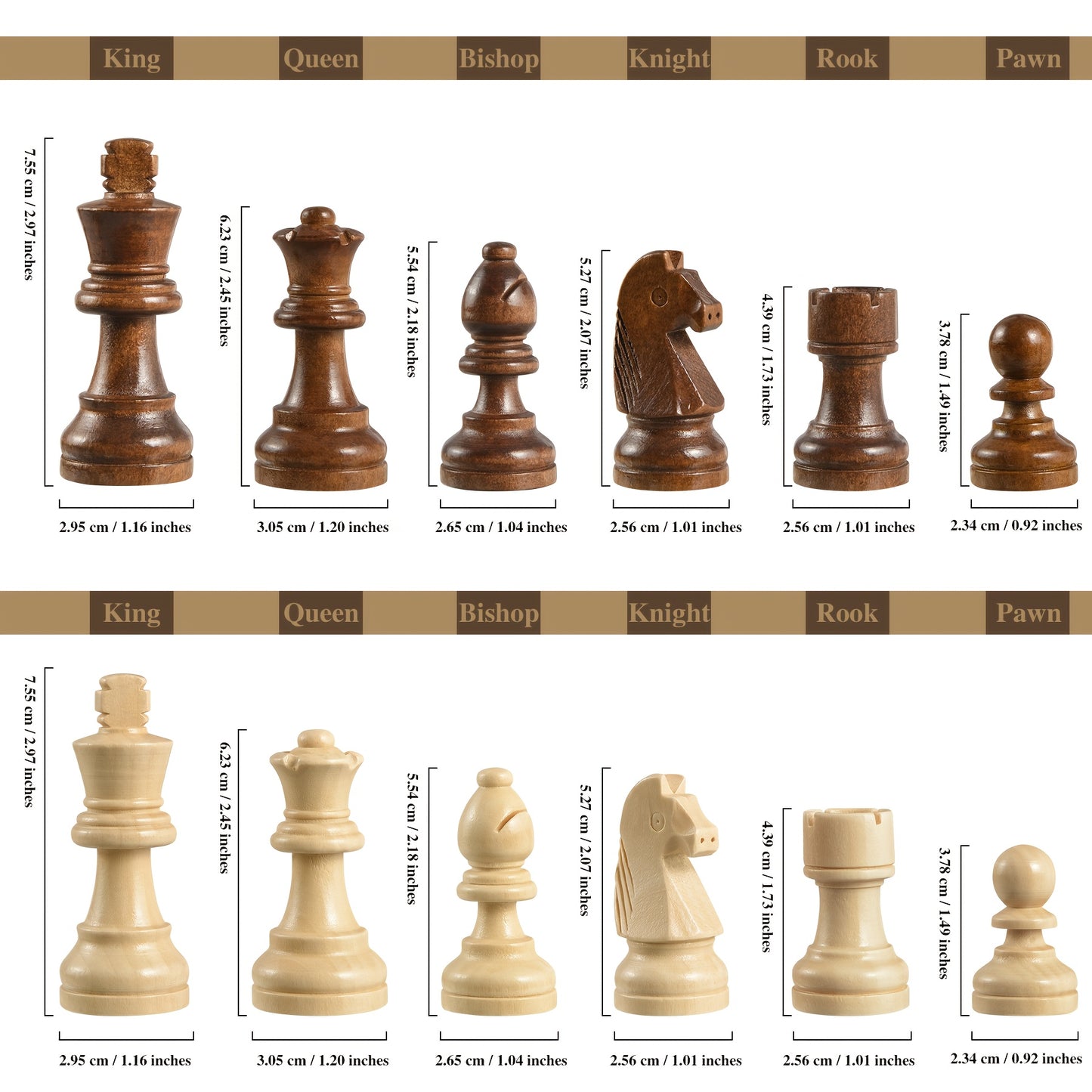 Chess / 15" x 15" Premium Folding Chess Set - Handcrafted Solid Wood Pieces, Classic Design with Black & White Checkers, Includes 2 Rooks, 2 Knights, 2 Bishops, 2 Queens, 1 King, 1 Knight, 1 Bishop, 1 Queen, 1 King - Ideal Gift for H