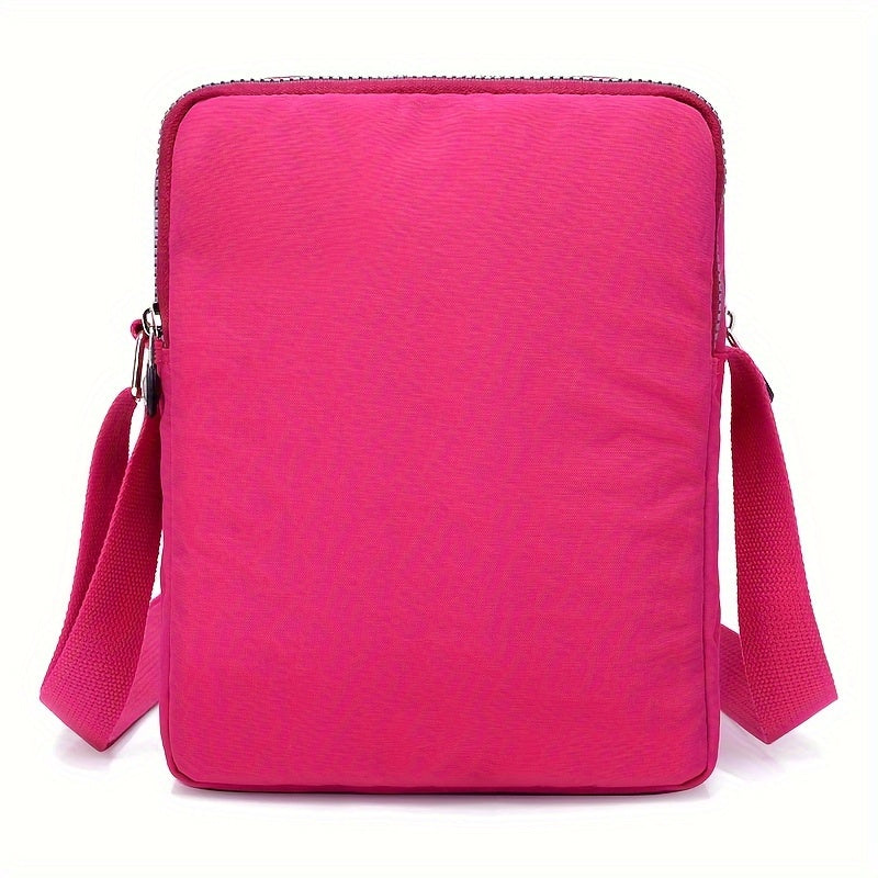 Women'S Lightweight Nylon Shoulder Bag - Casual Fashion Messenger Bag with Multiple Pockets, Adjustable Strap, and Zipper Closure in Pink, Purple, Blue, Green, Black, Red, Blue, Yellow, Black, White, Black Patterns, Messenger