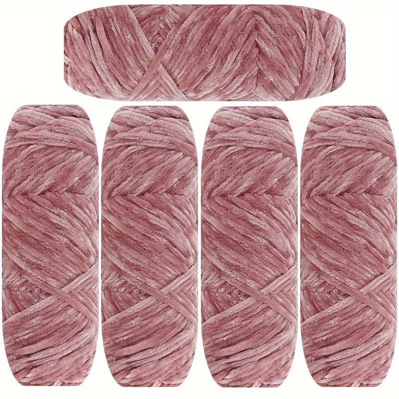 Velvet Chenille Yarn 5-Pack, 500g (17.63oz) Each, 100% Polyester, Soft Skin-Friendly Multi-Color Thick Yarn for Crochet, Knitting, DIY Crafts, Scarves, Blankets, Hats - 4mm Width