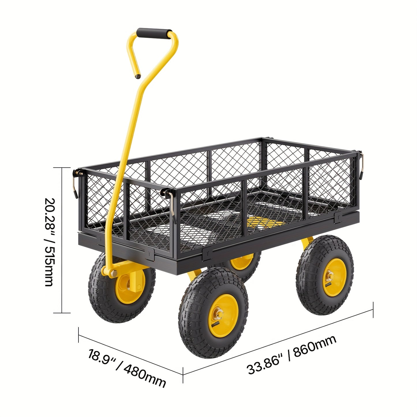 Happybuy 500/680/900/1200/1400 Lbs Steel Garden Cart On Wheels, Heavy Duty Pullable Garden Wagon, Metal Outdoor Utility Yard Cart With 10" Tires, Removable Mesh Sides And 180° Rotating Handle Green/ Yellow + Black