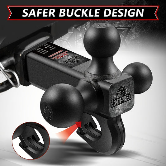 Trailer Hitch Tri Ball Mount with Hook, Fits 2" Hitch Receiver, 1-7/8", 2"& 2-5/16"Matt Black Plated Balls, Secure with Self-Lock Latch, 10, 000 LBS GTW, for RV, SUV, ATV And Truck Etc, XPE