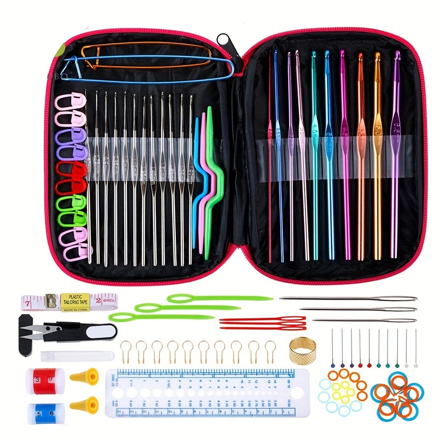 Crochet Hook kit, Knitting Needles Multicolor Aluminum Ergonomic Yarn Knit Craft Art Sewing Tools DIY Hand Accessories With Case