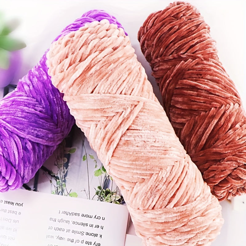 Velvet Chenille Yarn 5-Pack, 500g (17.63oz) Each, 100% Polyester, Soft Skin-Friendly Multi-Color Thick Yarn for Crochet, Knitting, DIY Crafts, Scarves, Blankets, Hats - 4mm Width