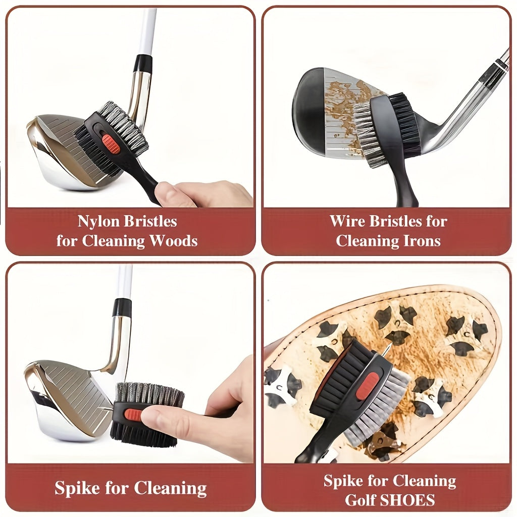 HUAEN Golf Club Head Cleaning Brush, Stainless Steel & PP Material, Portable Cleaner with Magnetic Keychain, Durable Club Maintenance Tool